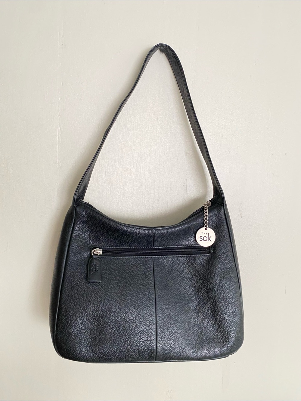 Y2K The Sak Black Leather Hobo Shoulder Bag Soft 100% Leather Zip Top, 3 Pockets